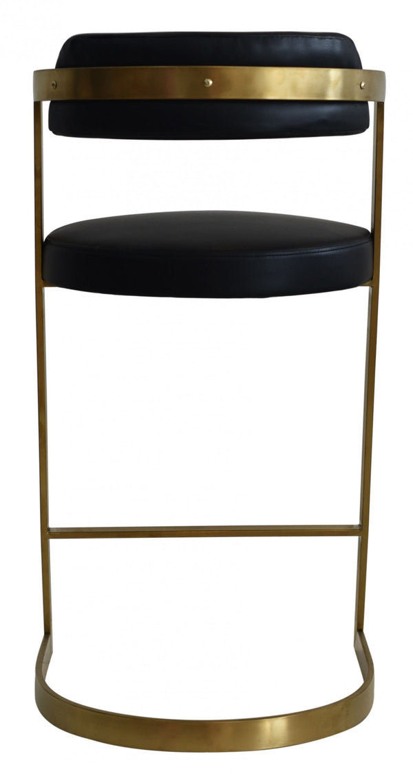 Homeroots 26" Black And Gold Faux Leather And Stainless Steel Low Back Counter Height Bar Chair   473893