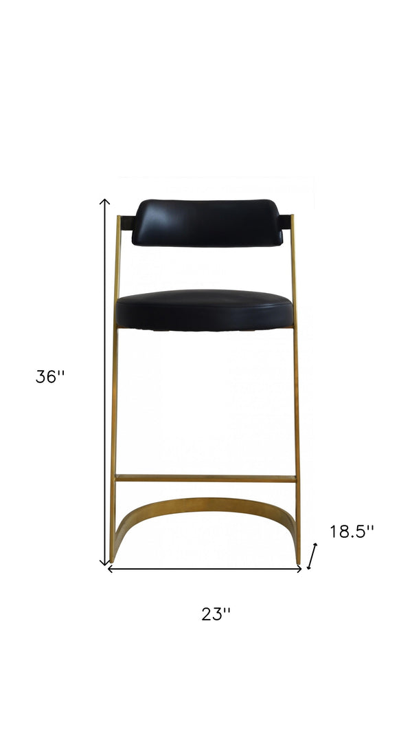 Homeroots 26" Black And Gold Faux Leather And Stainless Steel Low Back Counter Height Bar Chair   473893