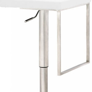 Homeroots 37" White And Silver Faux Leather And Stainless Steel Swivel Low Back Adjustable Height Bar Chair   473895