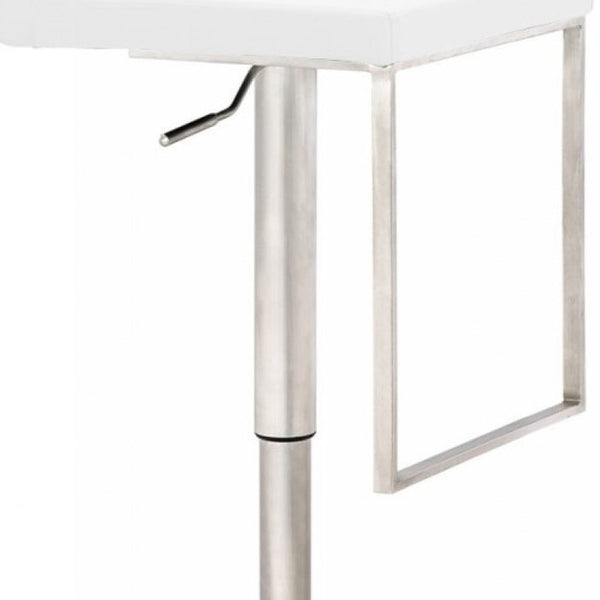 Homeroots 37" White And Silver Faux Leather And Stainless Steel Swivel Low Back Adjustable Height Bar Chair   473895