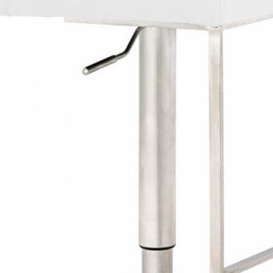 Homeroots 37" White And Silver Faux Leather And Stainless Steel Swivel Low Back Adjustable Height Bar Chair   473895