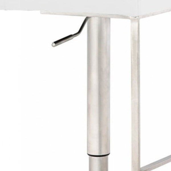Homeroots 37" White And Silver Faux Leather And Stainless Steel Swivel Low Back Adjustable Height Bar Chair   473895