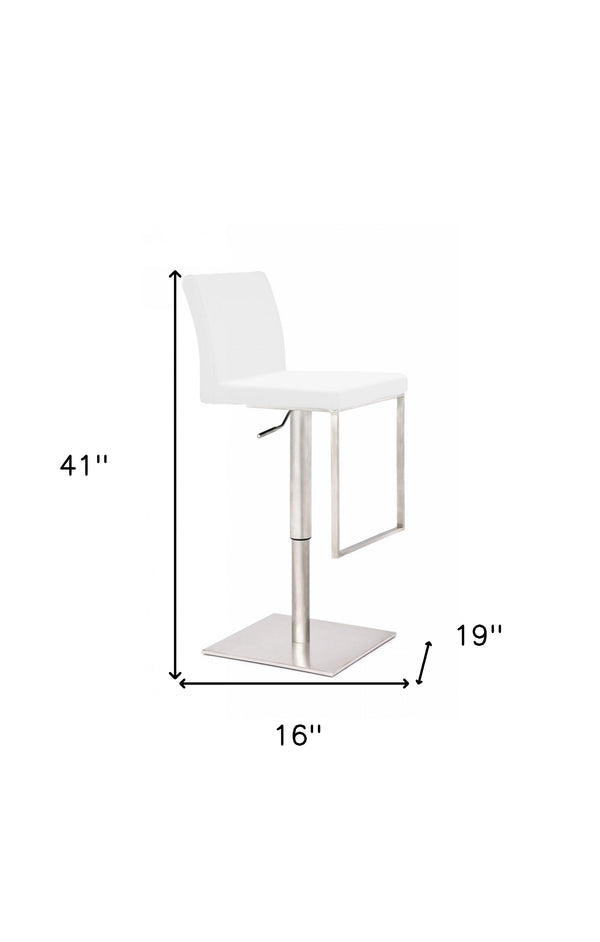 Homeroots 37" White And Silver Faux Leather And Stainless Steel Swivel Low Back Adjustable Height Bar Chair   473895