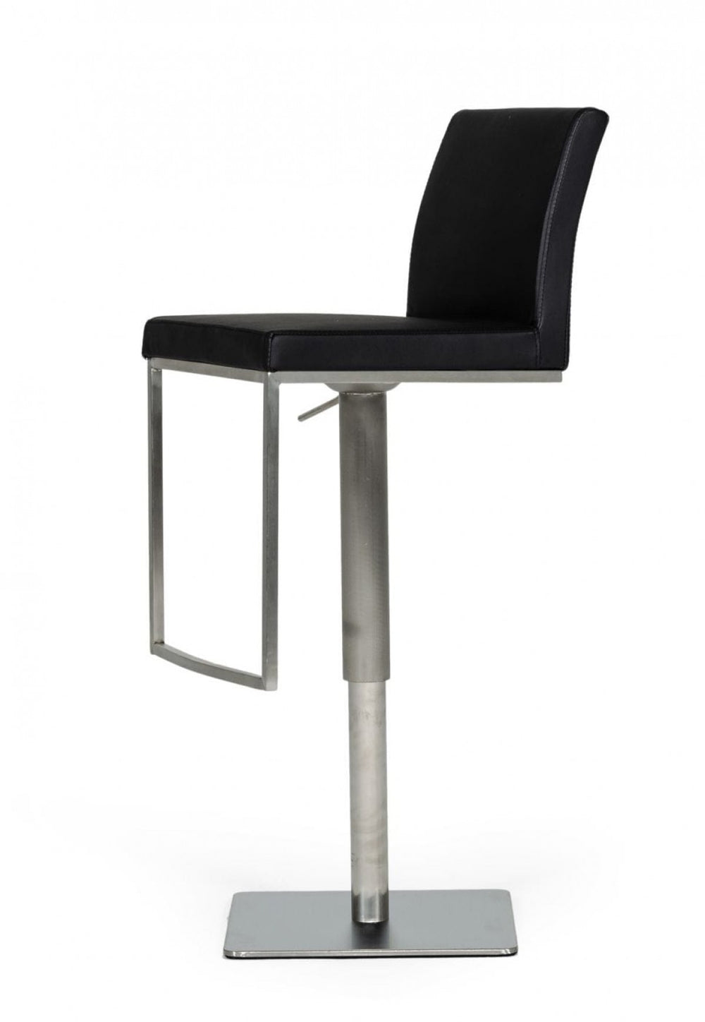 Homeroots 32" Black And Silver Faux Leather And Stainless Steel Swivel Low Back Bar Height Bar Chair   473896