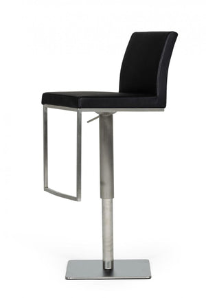 Homeroots 32" Black And Silver Faux Leather And Stainless Steel Swivel Low Back Bar Height Bar Chair   473896