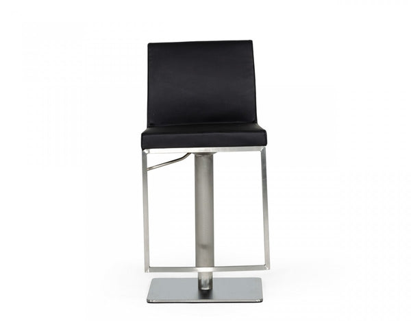 Homeroots 32" Black And Silver Faux Leather And Stainless Steel Swivel Low Back Bar Height Bar Chair   473896