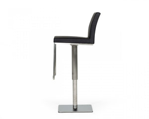 Homeroots 32" Black And Silver Faux Leather And Stainless Steel Swivel Low Back Bar Height Bar Chair   473896