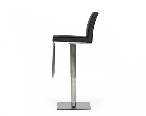 Homeroots 32" Black And Silver Faux Leather And Stainless Steel Swivel Low Back Bar Height Bar Chair   473896