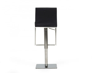 Homeroots 32" Black And Silver Faux Leather And Stainless Steel Swivel Low Back Bar Height Bar Chair   473896