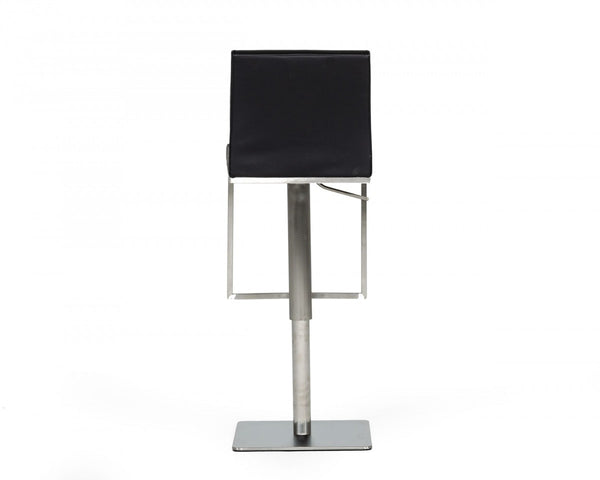 Homeroots 32" Black And Silver Faux Leather And Stainless Steel Swivel Low Back Bar Height Bar Chair   473896