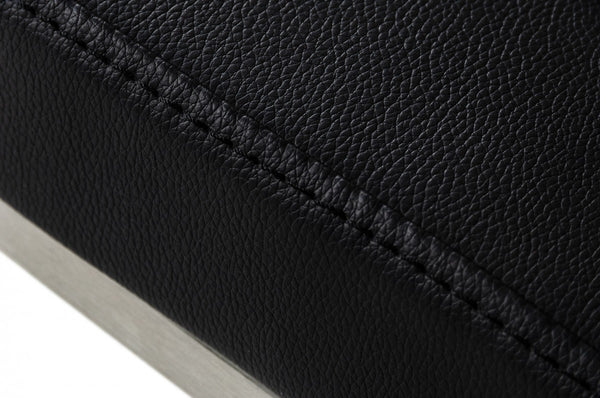 Homeroots 32" Black And Silver Faux Leather And Stainless Steel Swivel Low Back Bar Height Bar Chair   473896