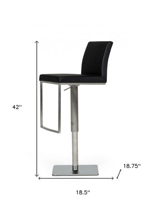 Homeroots 32" Black And Silver Faux Leather And Stainless Steel Swivel Low Back Bar Height Bar Chair   473896
