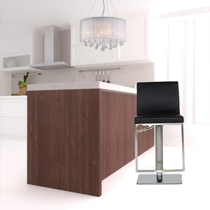 Homeroots 32" Black And Silver Faux Leather And Stainless Steel Swivel Low Back Bar Height Bar Chair   473896