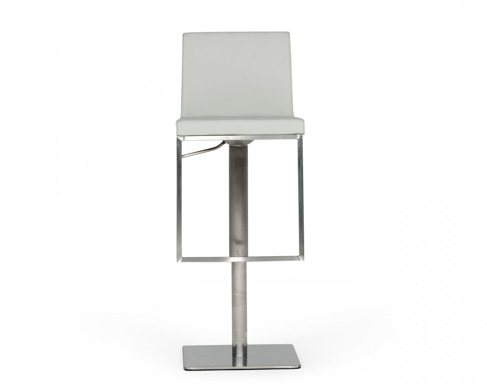 Homeroots 32" Light Gray And Silver Faux Leather And Stainless Steel Swivel Low Back Bar Height Bar Chair   473897
