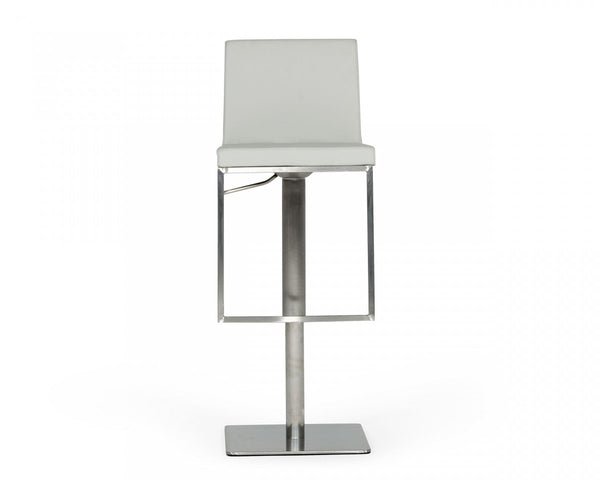Homeroots 32" Light Gray And Silver Faux Leather And Stainless Steel Swivel Low Back Bar Height Bar Chair   473897