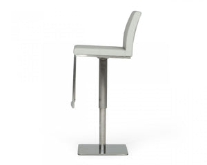 Homeroots 32" Light Gray And Silver Faux Leather And Stainless Steel Swivel Low Back Bar Height Bar Chair   473897