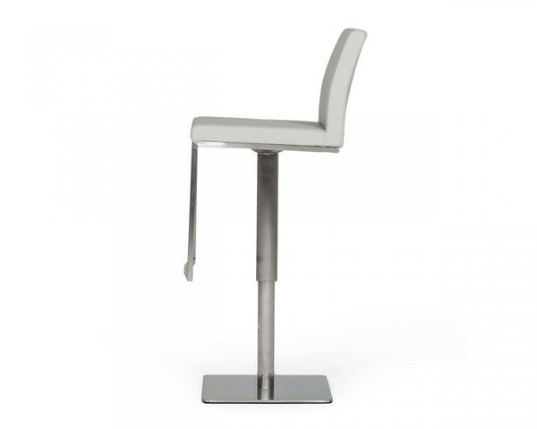 Homeroots 32" Light Gray And Silver Faux Leather And Stainless Steel Swivel Low Back Bar Height Bar Chair   473897