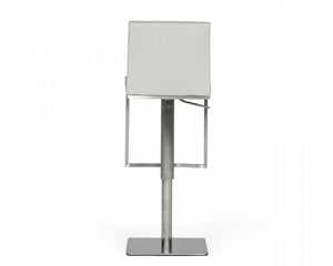 Homeroots 32" Light Gray And Silver Faux Leather And Stainless Steel Swivel Low Back Bar Height Bar Chair   473897