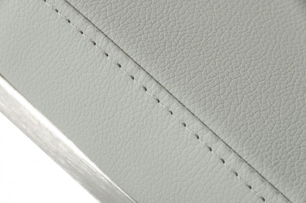 Homeroots 32" Light Gray And Silver Faux Leather And Stainless Steel Swivel Low Back Bar Height Bar Chair   473897