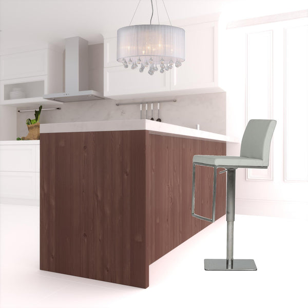 Homeroots 32" Light Gray And Silver Faux Leather And Stainless Steel Swivel Low Back Bar Height Bar Chair   473897