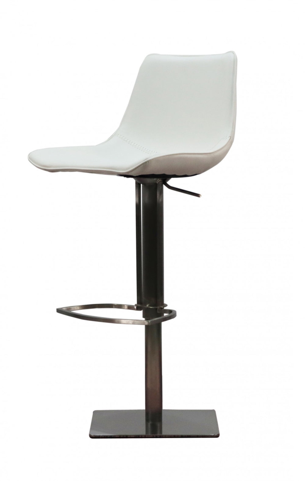 Homeroots 29" White And Silver Faux Leather And Stainless Steel Bar Height Swivel Bar Chair   473898
