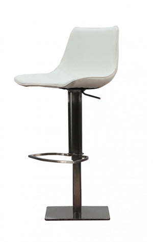 Homeroots 29" White And Silver Faux Leather And Stainless Steel Bar Height Swivel Bar Chair   473898