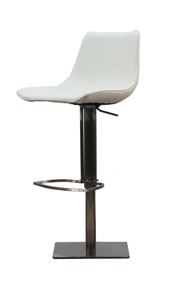 Homeroots 29" White And Silver Faux Leather And Stainless Steel Bar Height Swivel Bar Chair   473898