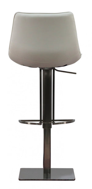 Homeroots 29" White And Silver Faux Leather And Stainless Steel Bar Height Swivel Bar Chair   473898