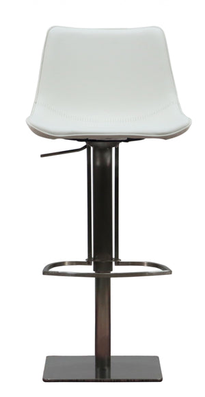 Homeroots 29" White And Silver Faux Leather And Stainless Steel Bar Height Swivel Bar Chair   473898