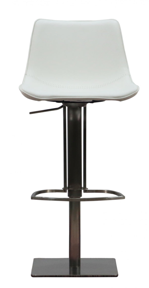 Homeroots 29" White And Silver Faux Leather And Stainless Steel Bar Height Swivel Bar Chair   473898