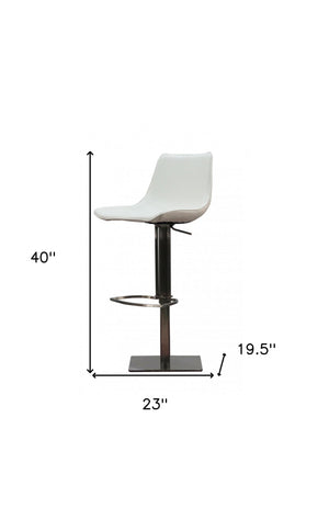 Homeroots 29" White And Silver Faux Leather And Stainless Steel Bar Height Swivel Bar Chair   473898