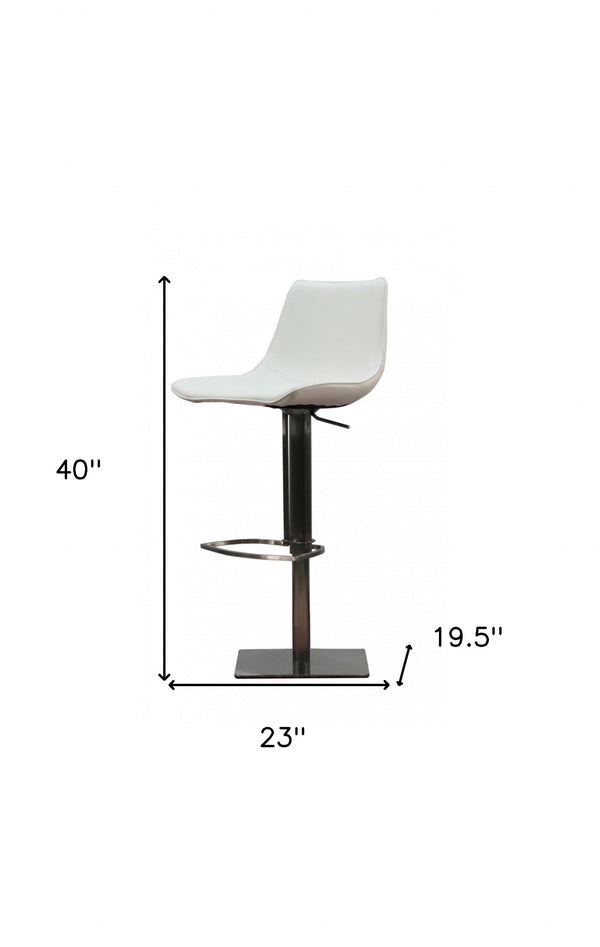 Homeroots 29" White And Silver Faux Leather And Stainless Steel Bar Height Swivel Bar Chair   473898