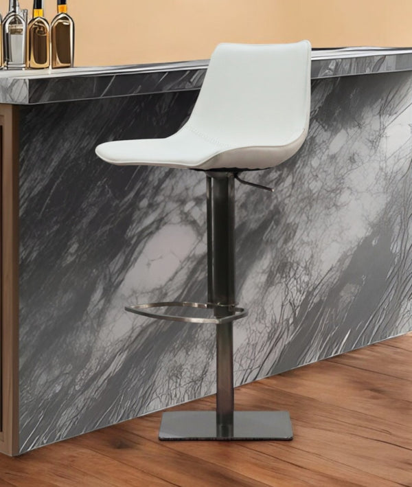 HomeRoots 29" Modern White Faux Leather Swivel Bar Chair with Stainless Steel Frame and Footrest for Comfort 473898