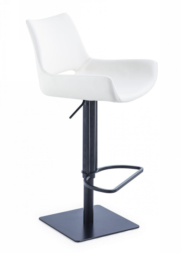 Homeroots 30" White And Black Faux Leather And Stainless Steel Swivel Bar Height Bar Chair   473899