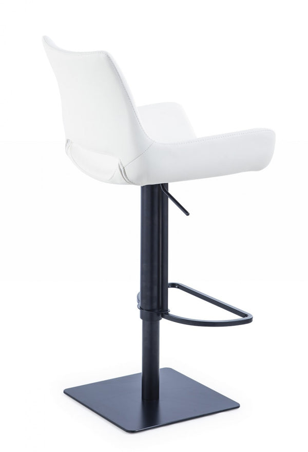 Homeroots 30" White And Black Faux Leather And Stainless Steel Swivel Bar Height Bar Chair   473899