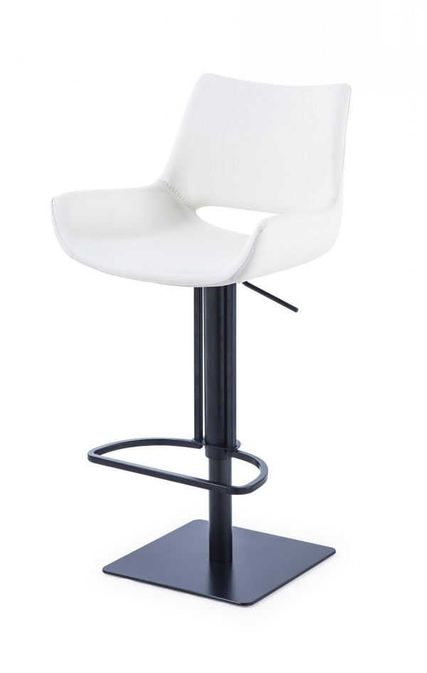 Homeroots 30" White And Black Faux Leather And Stainless Steel Swivel Bar Height Bar Chair   473899