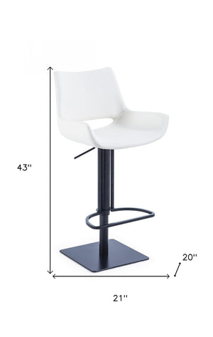 Homeroots 30" White And Black Faux Leather And Stainless Steel Swivel Bar Height Bar Chair   473899