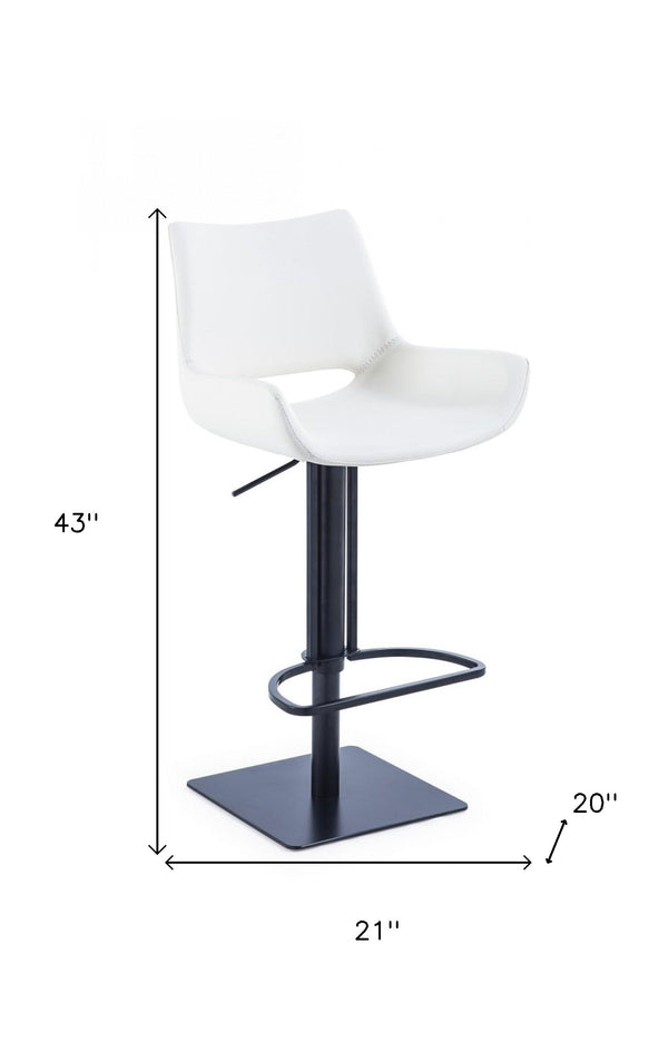 Homeroots 30" White And Black Faux Leather And Stainless Steel Swivel Bar Height Bar Chair   473899