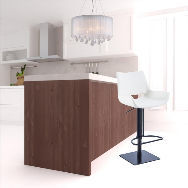 Homeroots 30" White And Black Faux Leather And Stainless Steel Swivel Bar Height Bar Chair   473899