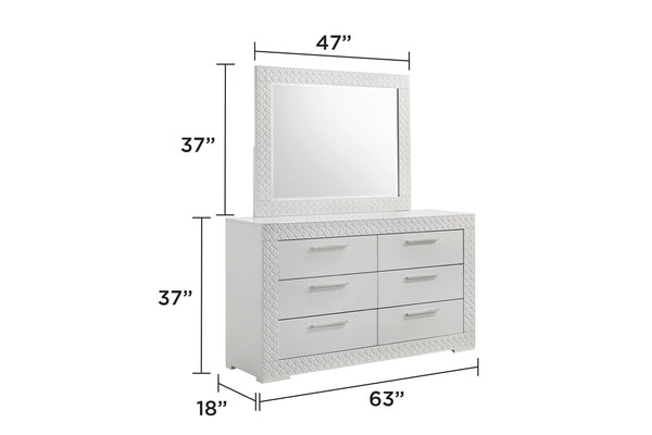 English Elm Blanca Quilted Textured Wall Mirror 47"W x 37"H Glossy White Lacquer Frame Modern Elegant Decor B009P243270