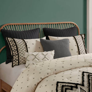 English Elm 3 INK+IVY Marta Cotton & Flax Linen Comforter Set Full/Queen with Black Diamond Print and Chenille Trim White+Black 19.29 L x 13.39 W x 13.39 H B03596415