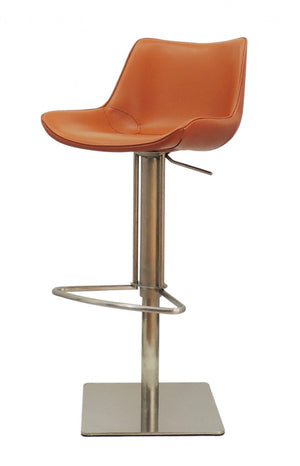 Homeroots Adjustable Height Terra Cotta And Silver Faux Leather And Stainless Steel Swivel Bar Height Bar Chair   473901