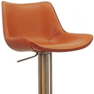 Homeroots Adjustable Height Terra Cotta And Silver Faux Leather And Stainless Steel Swivel Bar Height Bar Chair   473901