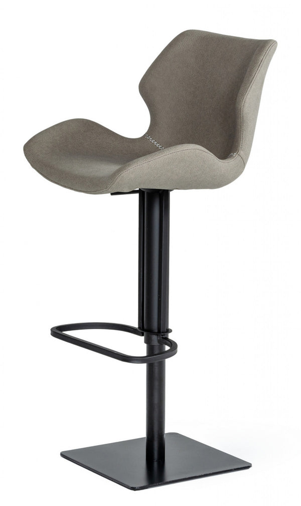 Homeroots 31" Gray And Black Faux Leather And Stainless Steel Swivel Low Back Bar Height Bar Chair   473902