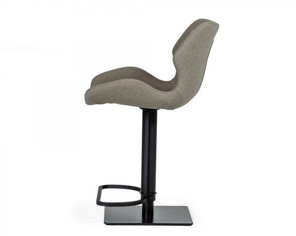 Homeroots 31" Gray And Black Faux Leather And Stainless Steel Swivel Low Back Bar Height Bar Chair   473902