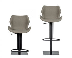 Homeroots 31" Gray And Black Faux Leather And Stainless Steel Swivel Low Back Bar Height Bar Chair   473902