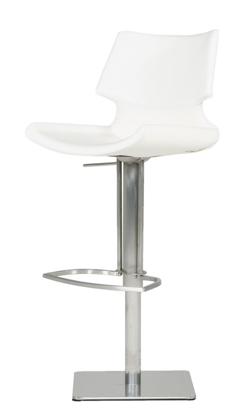 Homeroots 31" White And Silver Faux Leather And Steel Swivel Low Back Bar Height Bar Chair   473903
