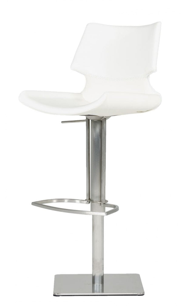 Homeroots 31" White And Silver Faux Leather And Steel Swivel Low Back Bar Height Bar Chair   473903
