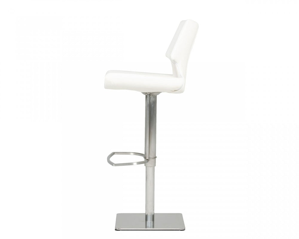 Homeroots 31" White And Silver Faux Leather And Steel Swivel Low Back Bar Height Bar Chair   473903