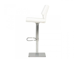 Homeroots 31" White And Silver Faux Leather And Steel Swivel Low Back Bar Height Bar Chair   473903